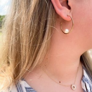 Pearl Hoop Earrings in 14kt Yellow Gold
