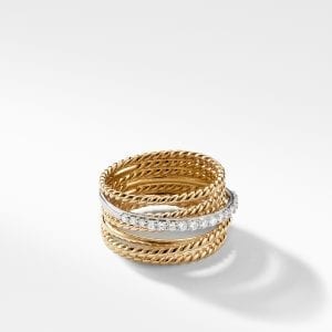 David Yurman Crossover Ring in 18K Yellow Gold with Diamonds, 12mm Rings Bailey's Fine Jewelry