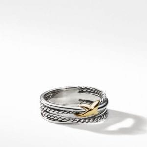 David Yurman X Crossover Band Ring in Sterling Silver with 18K Yellow Gold, 6mm DY Bailey's Fine Jewelry