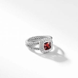 David Yurman Petite Albion Ring in Sterling Silver with Garnet and Diamonds, 7mm DY Bailey's Fine Jewelry