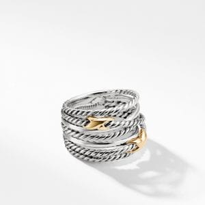 David Yurman Double X Crossover Ring in Sterling Silver with 18K Yellow Gold, 13mm DY Bailey's Fine Jewelry