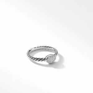 David Yurman Cable Collectibles Oval Stack Ring in Sterling Silver with Pave Diamonds, 2.5mm DY Bailey's Fine Jewelry