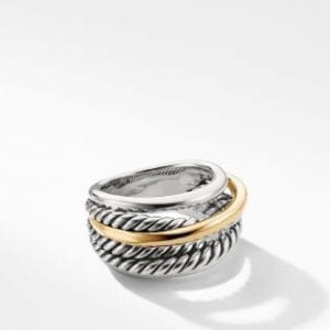 David Yurman Crossover Ring in Sterling Silver with 14K Yellow Gold, 14.7mm DY Bailey's Fine Jewelry