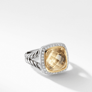 David Yurman Albion Ring in Sterling Silver with 18K Yellow Gold, Champagne Citrine and Diamonds, 11mm DY Bailey's Fine Jewelry