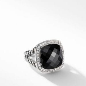 David Yurman Albion Ring in Sterling Silver with Black Onyx and Diamonds, 14mm DY Bailey's Fine Jewelry
