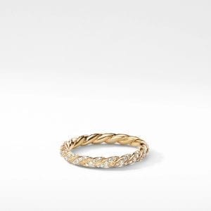 David Yurman Pave Petite Band Ring in 18K Yellow Gold with Diamonds, 2.8mm Rings Bailey's Fine Jewelry