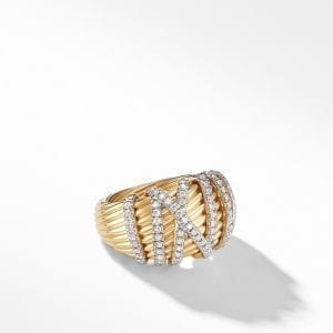 David Yurman Helena Dome Ring in 18K Yellow Gold with Pave Diamonds, 15.7mm Rings Bailey's Fine Jewelry