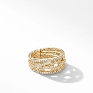 David Yurman Stax Three Row Chain Link Ring in 18K Yellow Gold with Diamonds, 10.4mm Rings Bailey's Fine Jewelry