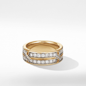 David Yurman Armory Band Ring in 18K Yellow Gold with Diamonds, 8mm Rings Bailey's Fine Jewelry