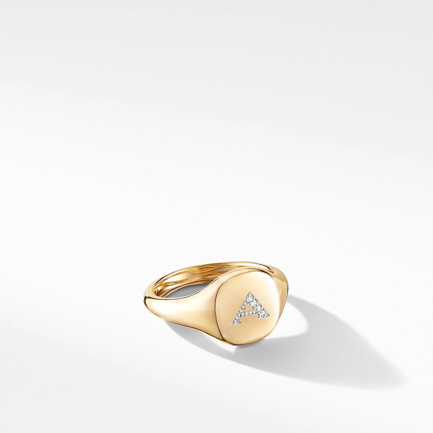 David Yurman Mini A Initial Pinky Ring in 18K Yellow Gold with Diamonds ...