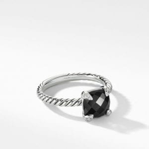 David Yurman Chatelaine Ring in Sterling Silver with Black Onyx and Diamonds, 8mm DY Bailey's Fine Jewelry