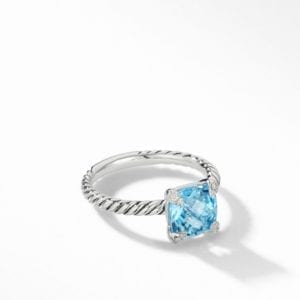 David Yurman Chatelaine Ring in Sterling Silver with Blue Topaz and Diamonds, 8mm DY Bailey's Fine Jewelry