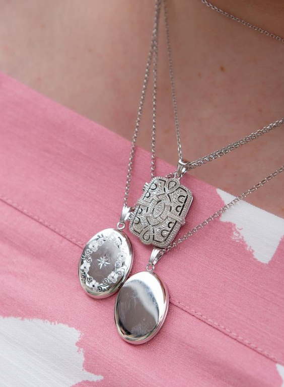 Silver Locket Necklace Vintage Style Jewelry Tiny Photo -  in 2023