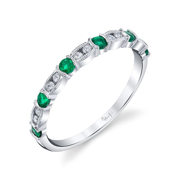 14K White & Yellow Gold silver Emerald .13cts Shamrock Celtic Knot Band Ring  Unisex Mens Ladies