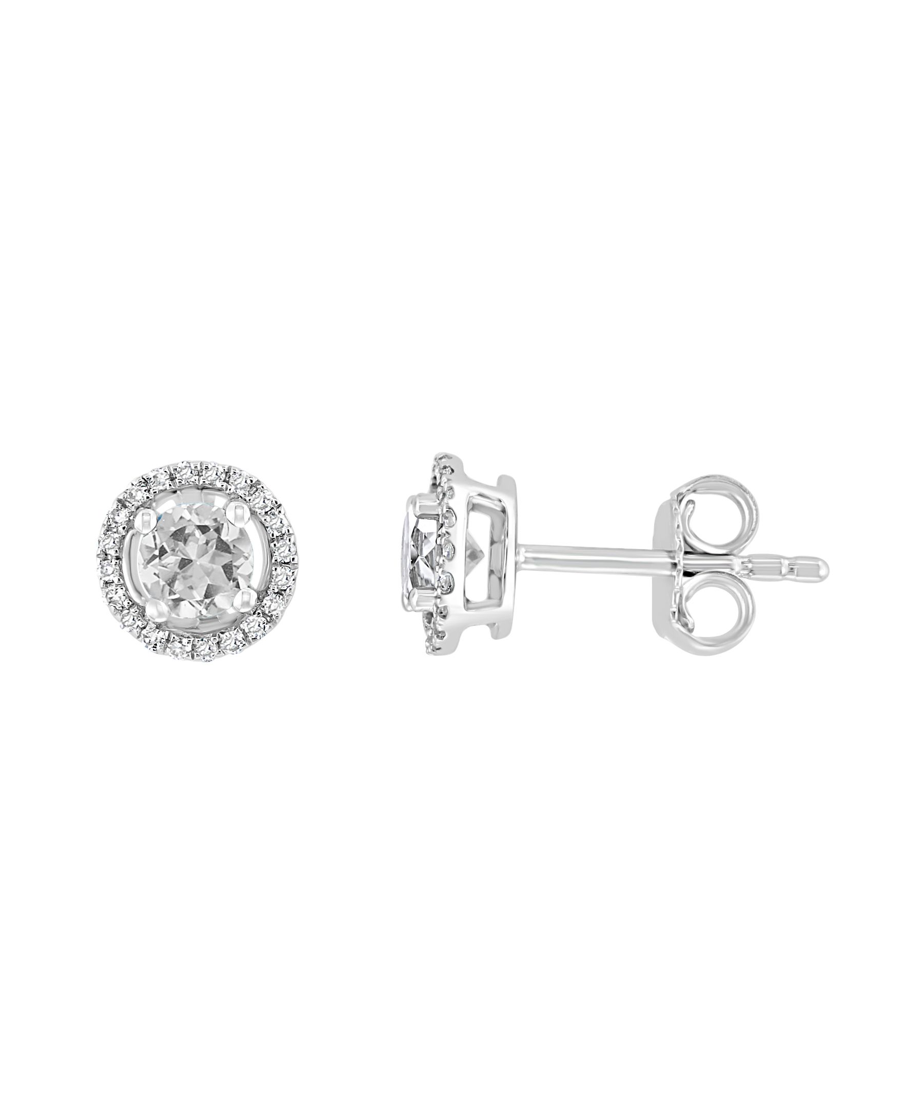 White Topaz & Diamond Halo Stud Earrings in 14k White Gold – Bailey's ...