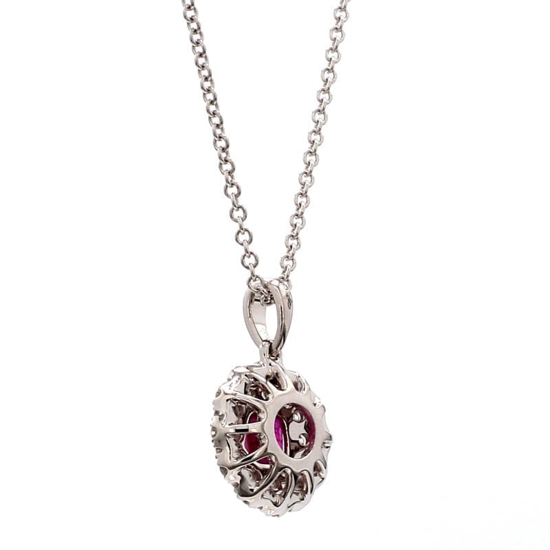 Hazel Oval Cut (7x5 mm) Pink Sapphire and Round Diamond Double Bail Womens  Halo Pendant Necklace 1 1/3 ctw 14K Rose Gold.Included 16 Inches 14K Rose  Gold Chain