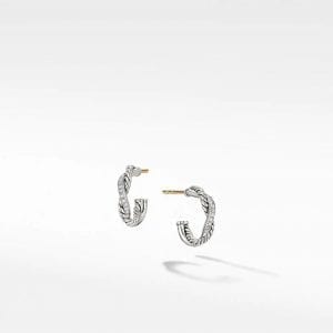 David Yurman Petite Infinity Huggie Hoop Earrings in Sterling Silver with Diamonds, 3mm DY Bailey's Fine Jewelry