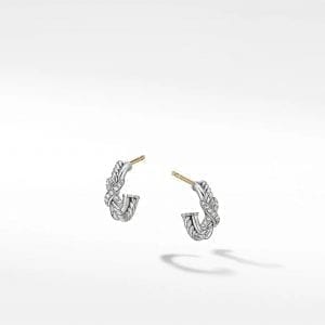 David Yurman Petite X Hoop Earrings in Sterling Silver with Pave Diamonds, 12.6mm DY Bailey's Fine Jewelry