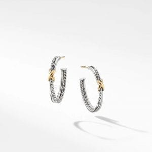 David Yurman Petite X Hoop Earrings in Sterling Silver with 18K Yellow Gold, 1in DY Bailey's Fine Jewelry