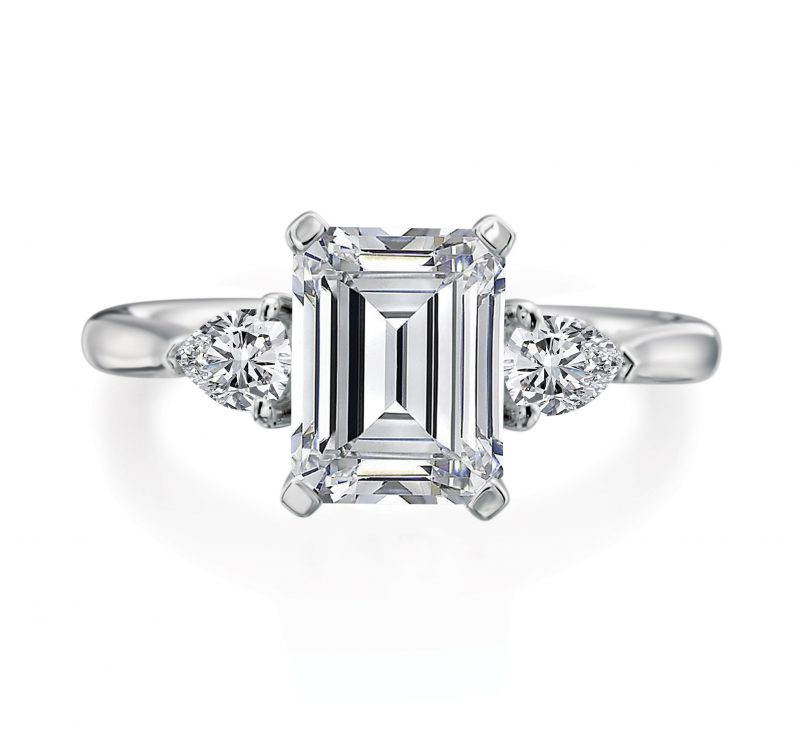 4.01 carat Cushion Cut Three-Stone Engagement Ring | Lauren B Jewelry