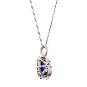 Emerald Cut Sapphire & Diamond Pendant Necklace in 14k White Gold