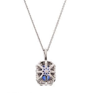 Emerald Cut Sapphire & Diamond Pendant Necklace in 14k White Gold