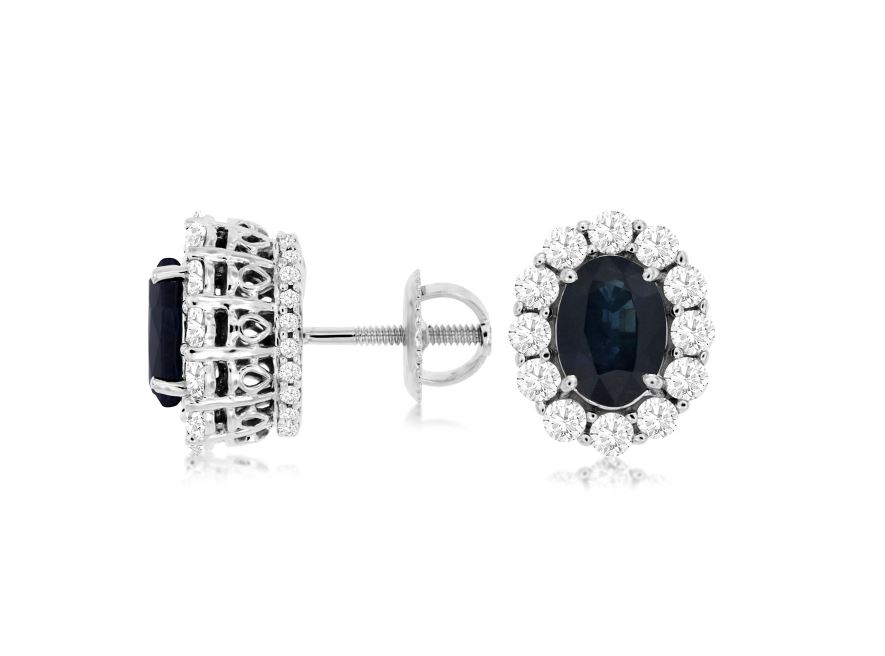Midnight Sapphire & Diamond Halo Stud Earrings in 14k White Gold ...