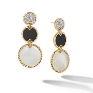 David Yurman DY Elements Triple Drop Earrings in 18K Yellow Gold with Mother of Pearl, Black Onyx and Diamonds, 48.8mm DY Bailey's Fine Jewelry