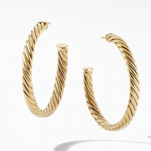 David Yurman Sculpted Cable Hoop Earrings in 18K Yellow Gold, 1.75in DY Bailey's Fine Jewelry