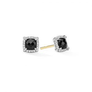 Petite Chatelaine Pave Bezel Stud Earrings with Black Onyx and Diamonds
