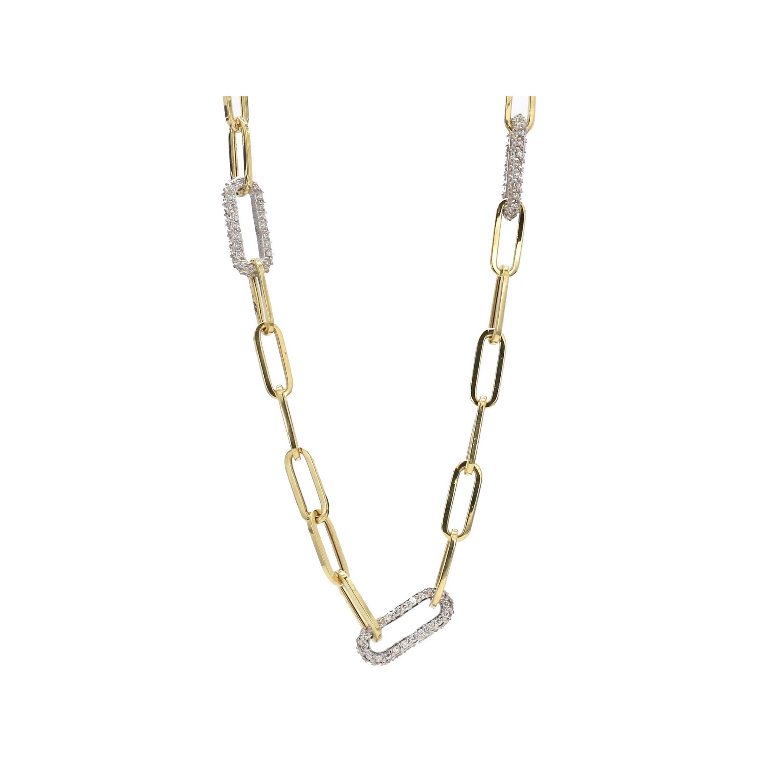 Paperclip Chain Necklace with 3 Diamond Pavé Links | Marisa Perry