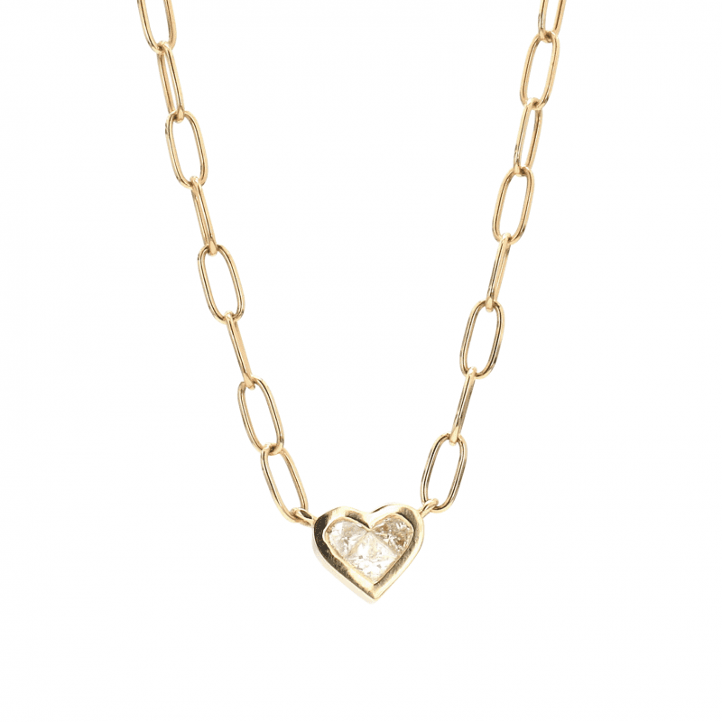 Buy 14k Solid Yellow Gold Heart Link Necklace Pendant Chain 18 3.3mm Sale  Online in India - Etsy