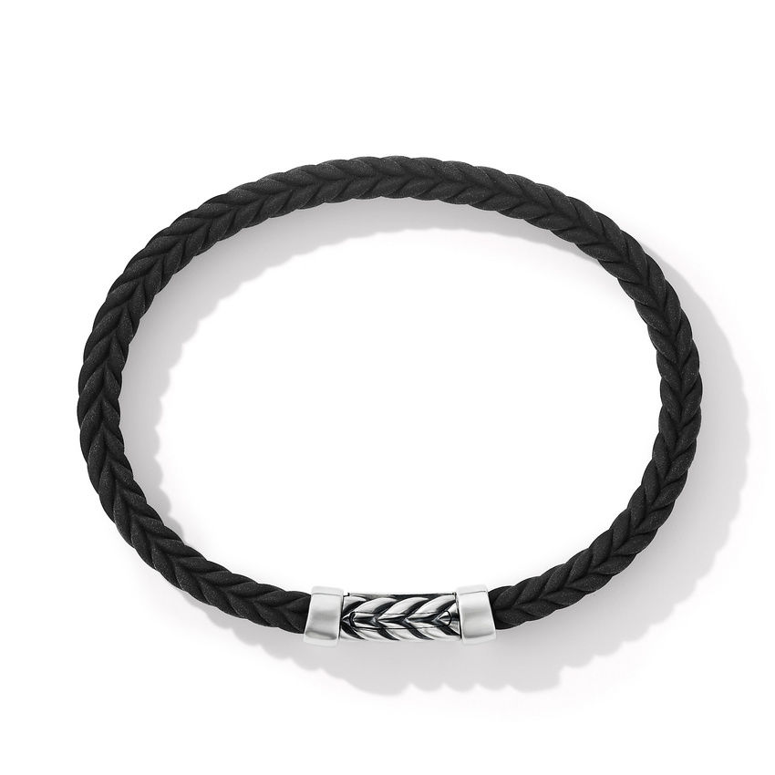 Unisex Men Women's Stainless Steel Black Rubber Bracelet 8