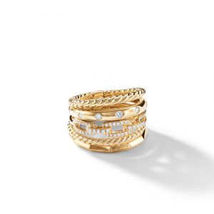 Stax Wide Ring with Diamonds in 18K Gold