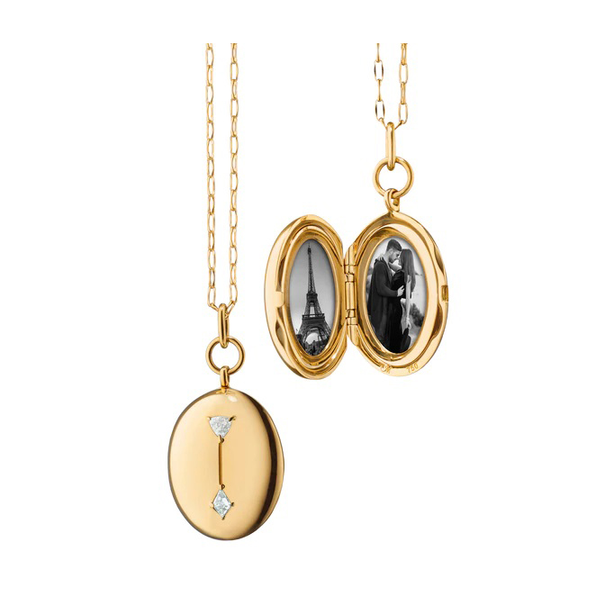 Monica Rich Kosann “True North” Gold Locket Necklace with Diamonds ...