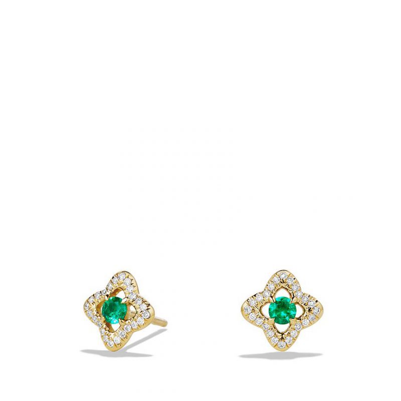 Venetian Quatrefoil Earrings with Emeralds and Diamonds in 18K Gold ...