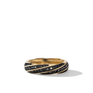 Cable Edge Band Ring in Recycled 18K Yellow Gold with Pav� Black Diamonds