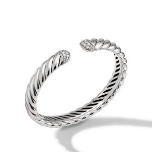 David Yurman Sculpted Cable Cuff Bracelet in Sterling Silver with Diamonds, 10mm Bracelets Bailey's Fine Jewelry