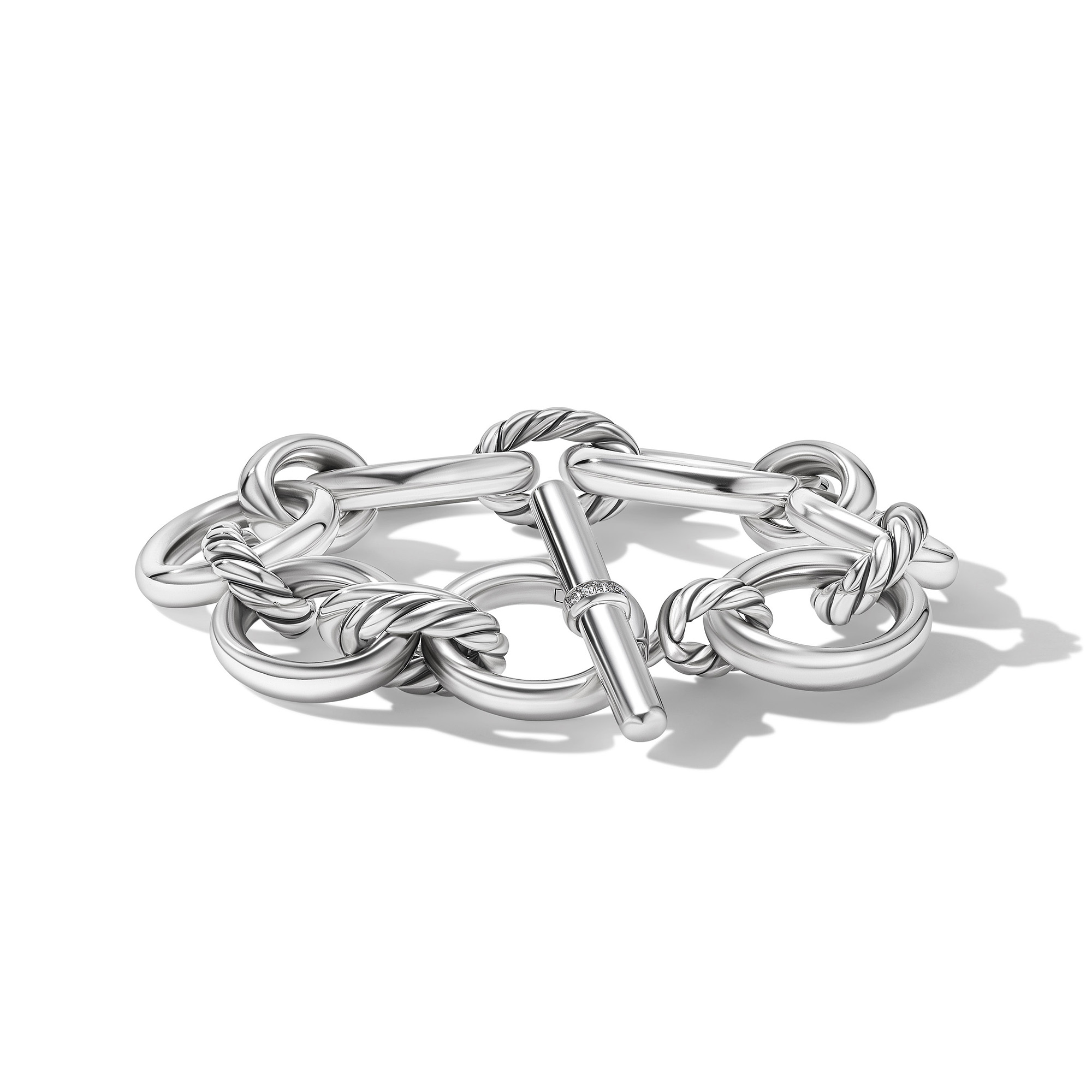 David Yurman Men's Faceted Link Bracelet in Sterling Silver - Black Diamond - Size Medium