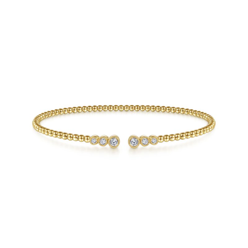 Gabriel 14K Yellow Gold Bujukan Bead Split Cuff Bracelet with Bezel Set Diamonds