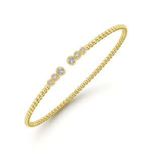 Gabriel 14K Yellow Gold Bujukan Bead Split Cuff Bracelet with Bezel Set Diamonds