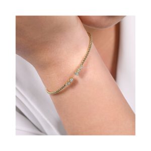 Gabriel 14K Yellow Gold Bujukan Bead Split Cuff Bracelet with Bezel Set Diamonds