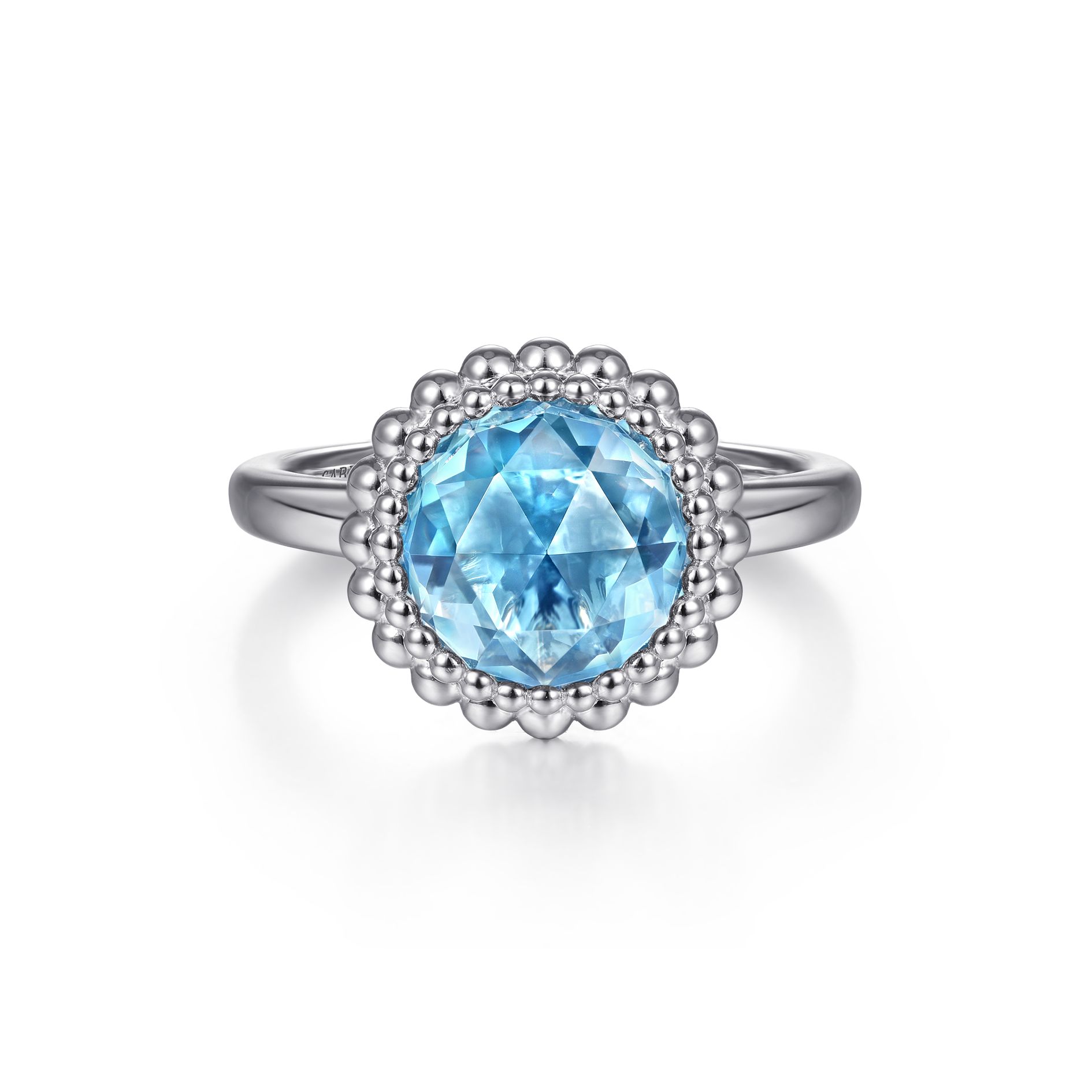 Gabriel 925 Sterling Silver Round Blue Topaz Bezel Set Ring with Bujukan  Bead Halo