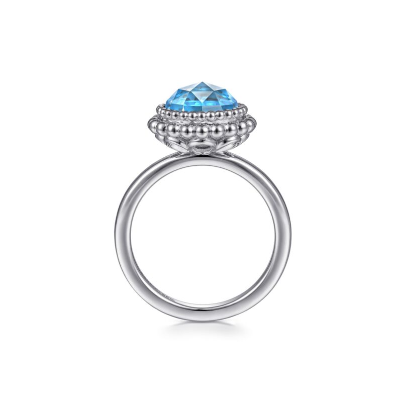 Gabriel 925 Sterling Silver Round Blue Topaz Bezel Set Ring with Bujukan  Bead Halo