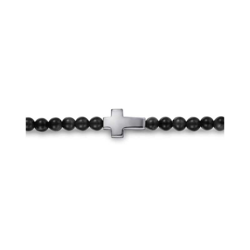 Mens Onyx Beaded Cross Bracelet