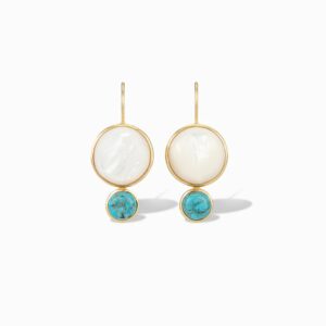 Laura Foote Color Block Drop Earrings in Mother of Pearl and Blue Mohave Turquoise