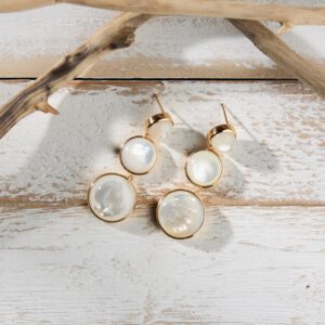Laura Foote Round We Go Drop Earrings in Mother of Pearl