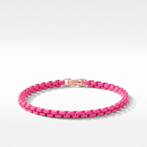 David Yurman DY Bel Aire Color Box Chain Bracelet in Hot Pink Acrylic with 14K Rose Gold Accent, 4mm Bracelets Bailey's Fine Jewelry