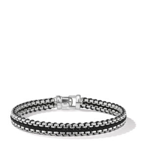 David Yurman Woven Box Chain Bracelet in Sterling Silver with Black Nylon, 10mm Bracelets Bailey's Fine Jewelry