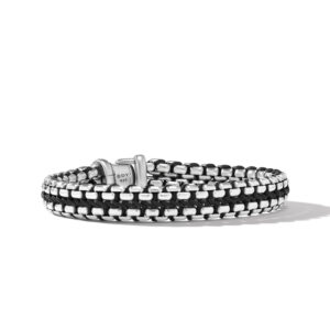 David Yurman Woven Box Chain Bracelet in Sterling Silver with Black Nylon, 12mm Bracelets Bailey's Fine Jewelry